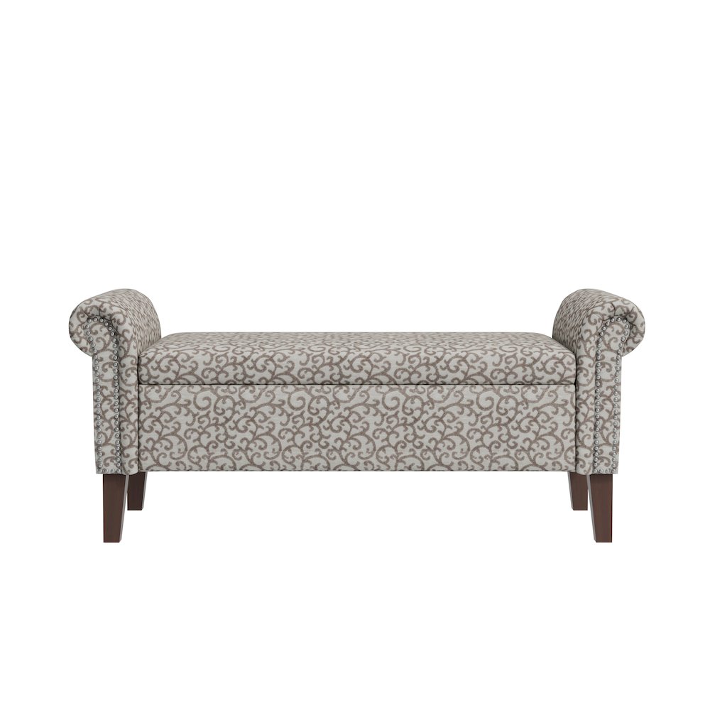 Rolled Arm Storage Ottoman in Tan Curly Vine
