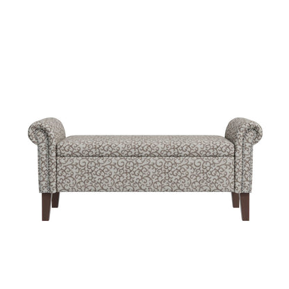 Rolled Arm Storage Ottoman in Tan Curly Vine