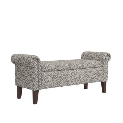 Rolled Arm Storage Ottoman in Tan Curly Vine