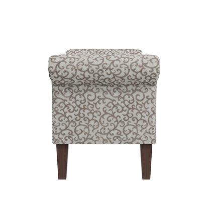 Rolled Arm Storage Ottoman in Tan Curly Vine