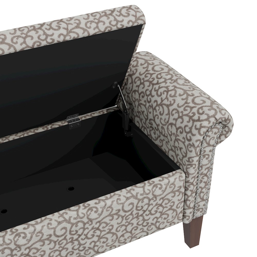 Rolled Arm Storage Ottoman in Tan Curly Vine