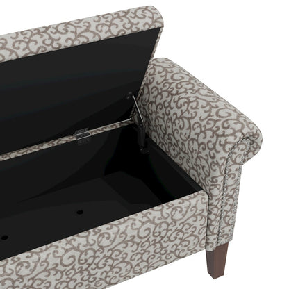 Rolled Arm Storage Ottoman in Tan Curly Vine