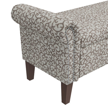 Rolled Arm Storage Ottoman in Tan Curly Vine