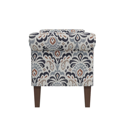 Rolled Arm Storage Ottoman in Gray and Black Damask