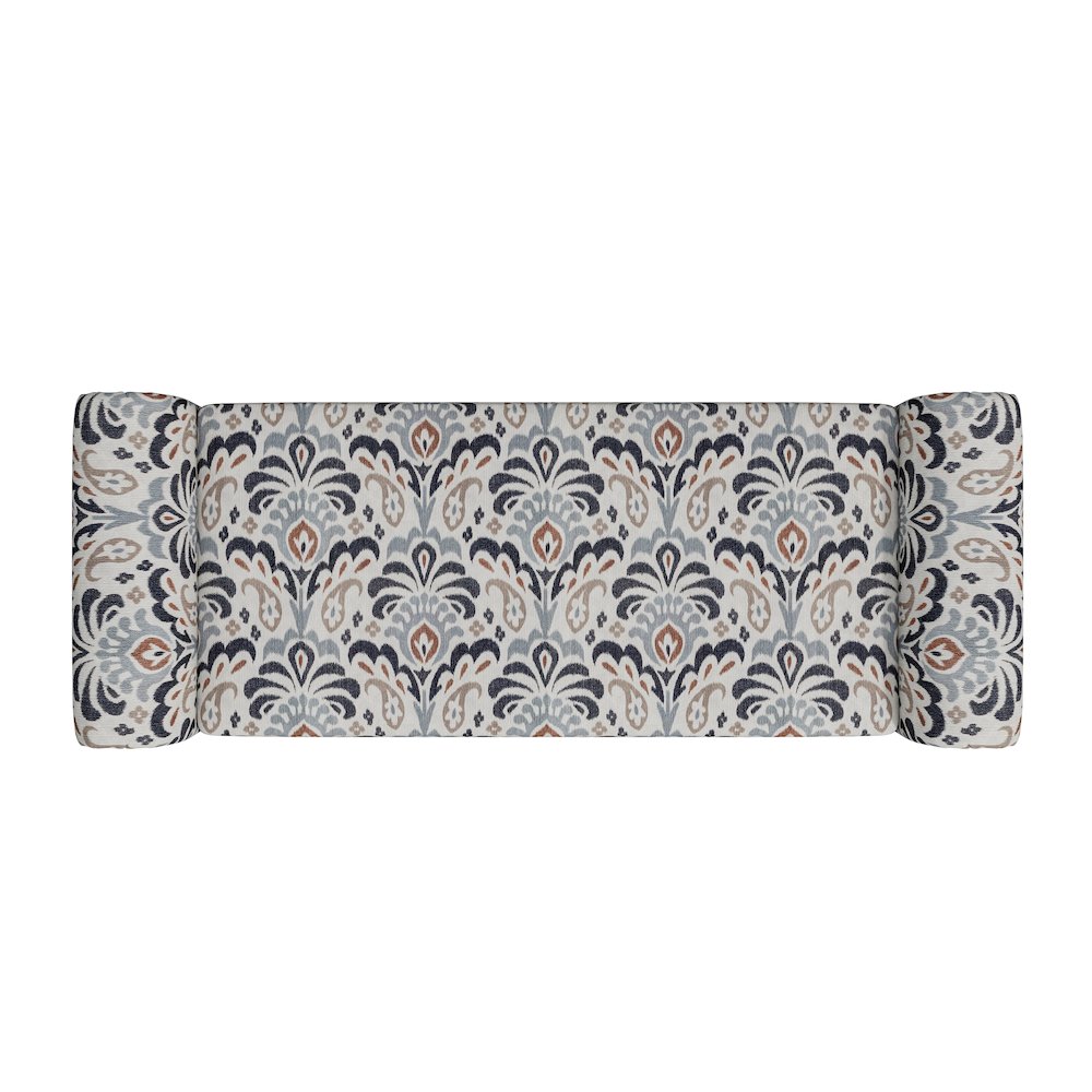 Rolled Arm Storage Ottoman in Gray and Black Damask