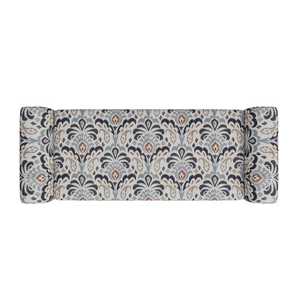 Rolled Arm Storage Ottoman in Gray and Black Damask