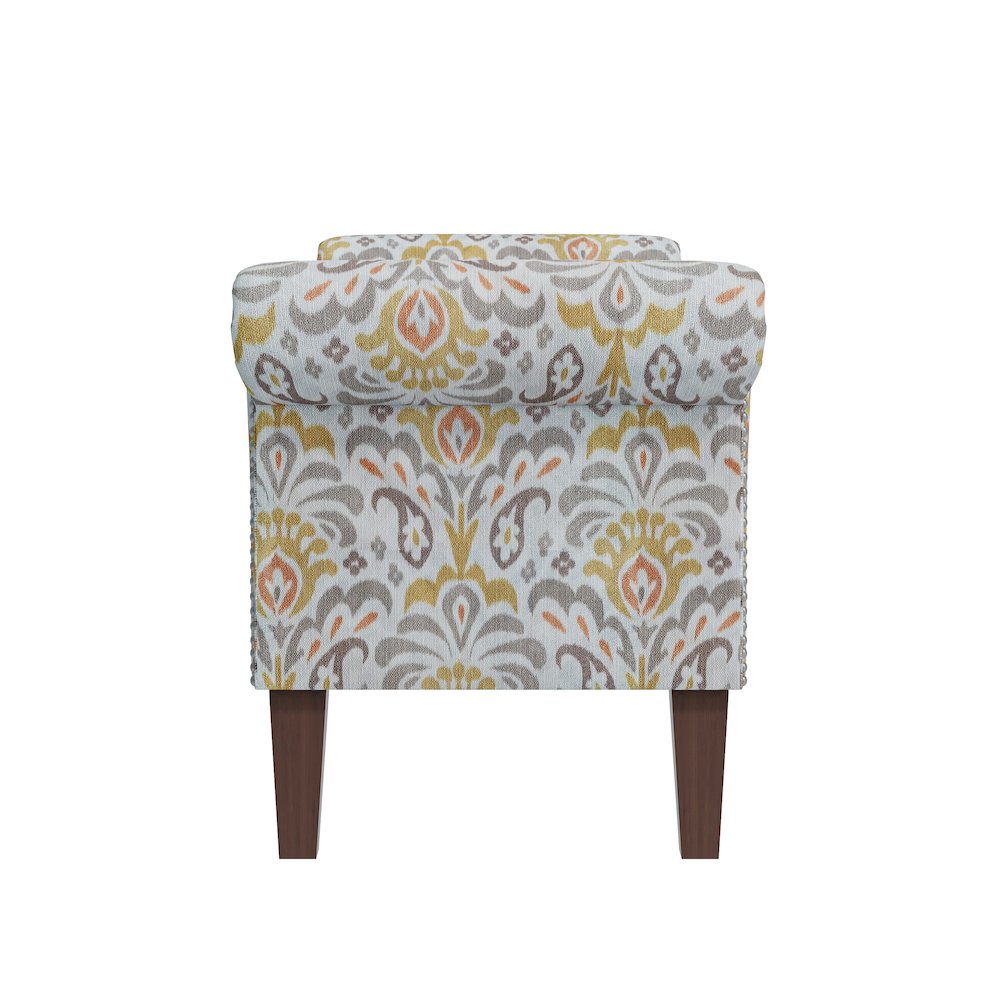 Rolled Arm Storage Ottoman in Orange and Gray Damask