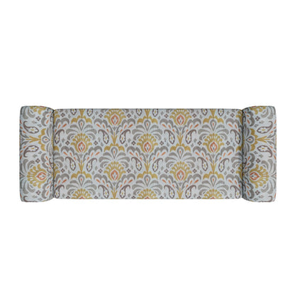Rolled Arm Storage Ottoman in Orange and Gray Damask