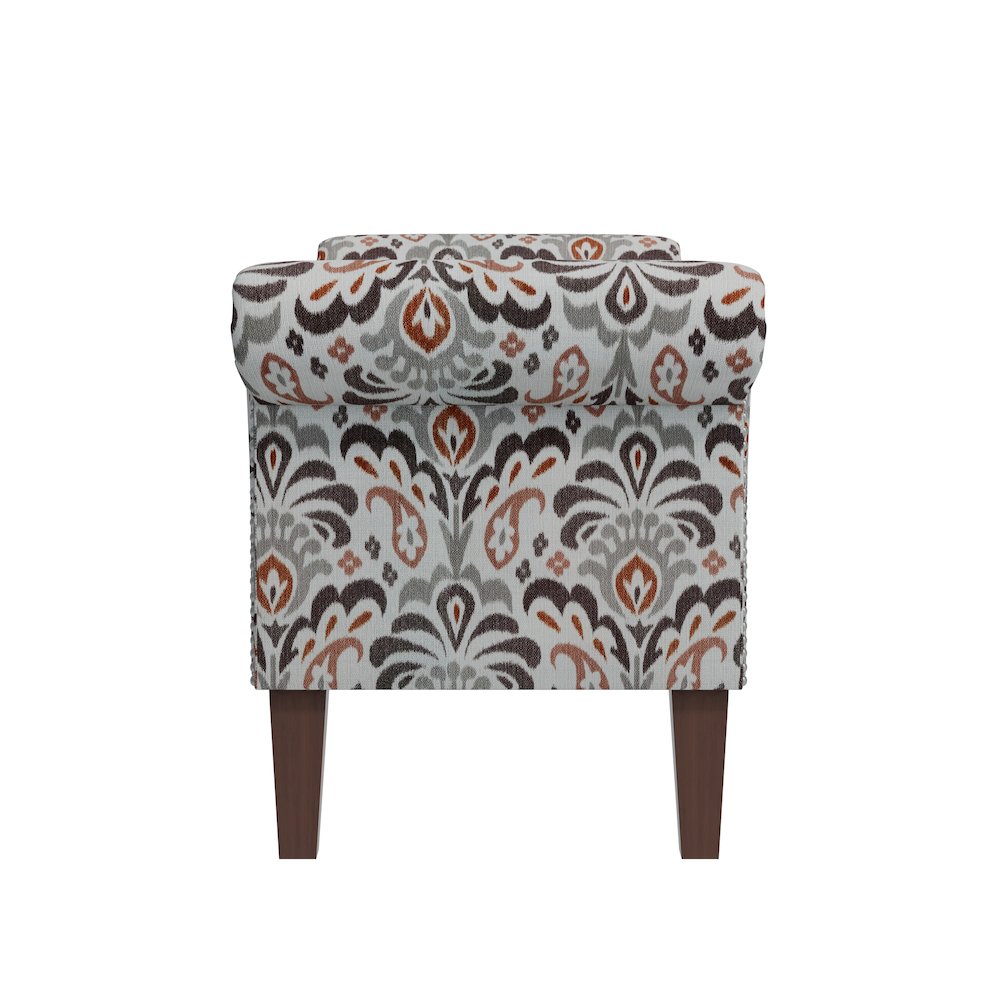Rolled Arm Storage Ottoman in Amber and Gray Damask