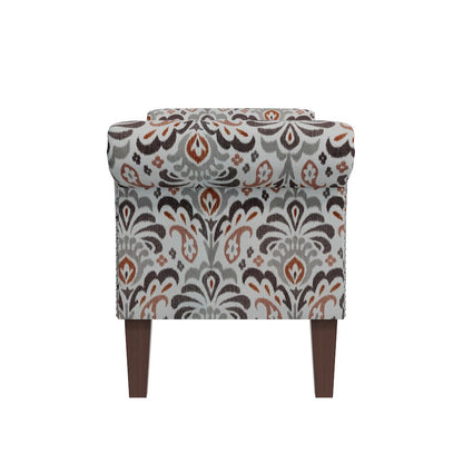 Rolled Arm Storage Ottoman in Amber and Gray Damask