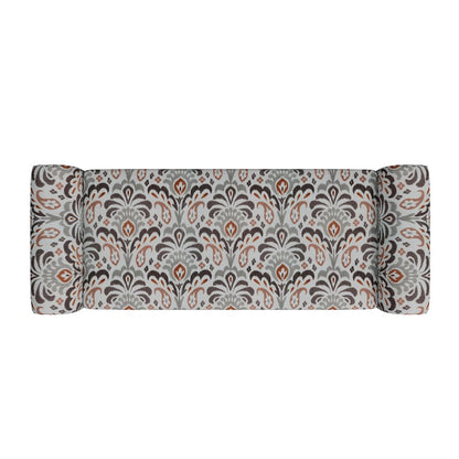 Rolled Arm Storage Ottoman in Amber and Gray Damask
