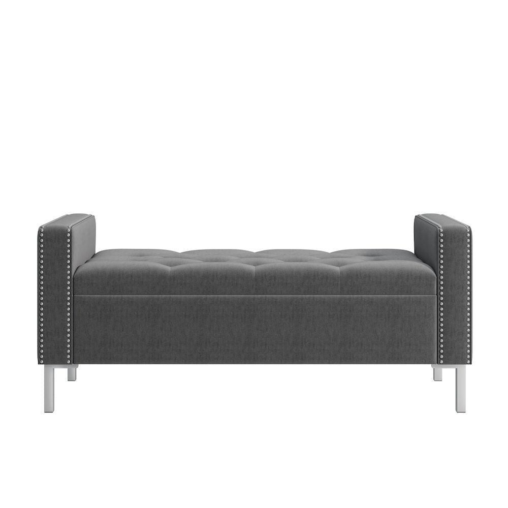 Square Arm Tufted Storage Ottoman in Charcoal Gray Velvet