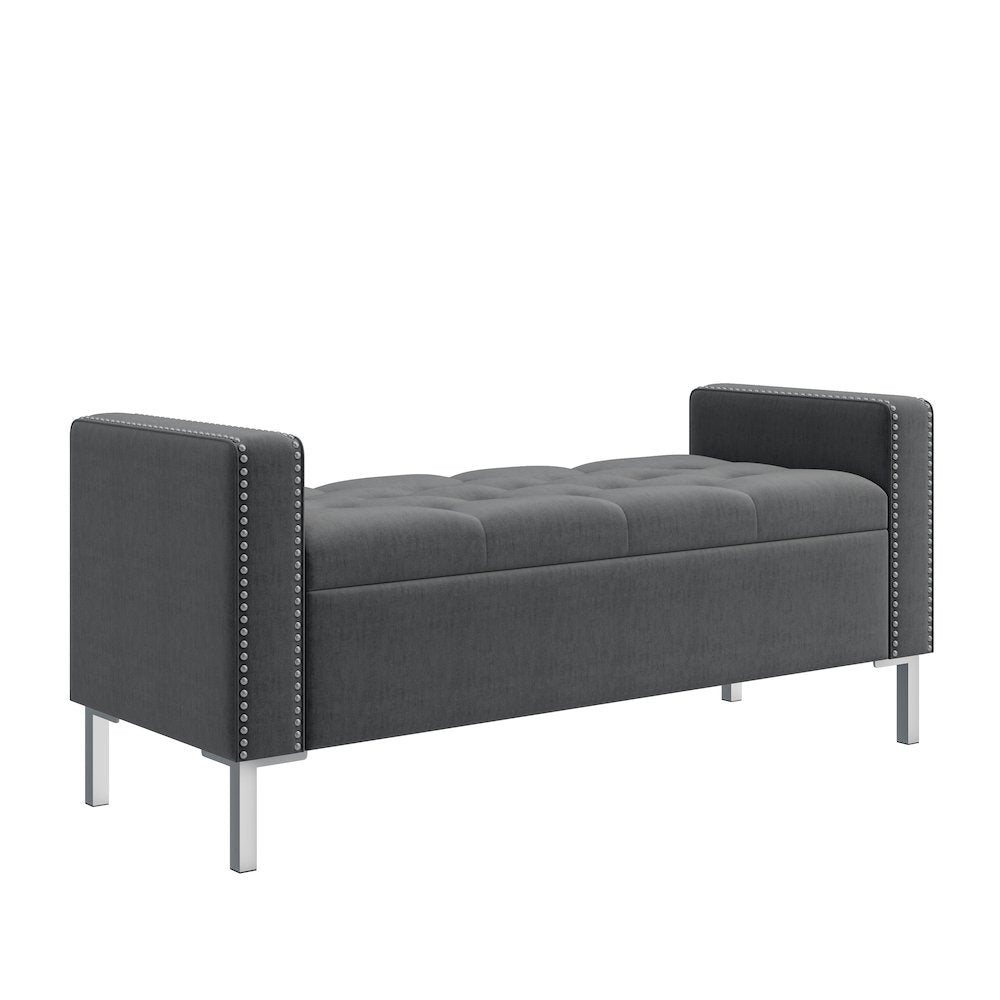 Square Arm Tufted Storage Ottoman in Charcoal Gray Velvet