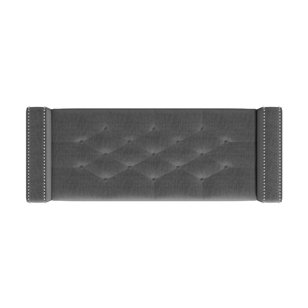 Square Arm Tufted Storage Ottoman in Charcoal Gray Velvet