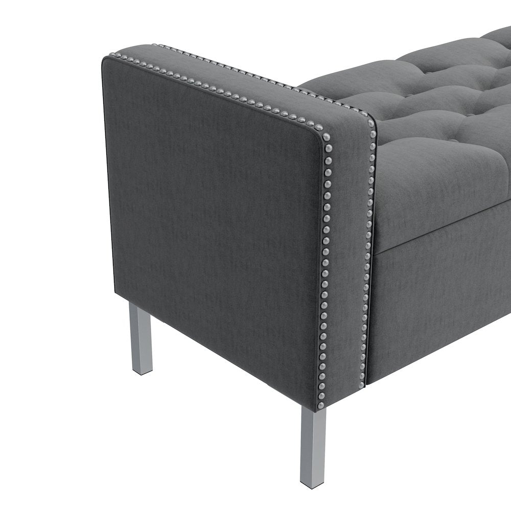 Square Arm Tufted Storage Ottoman in Charcoal Gray Velvet