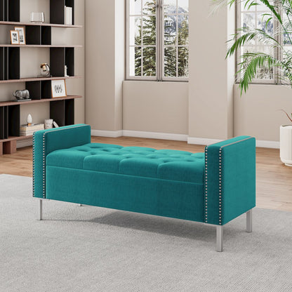 Square Arm Tufted Storage Ottoman in Sky Blue Velvet