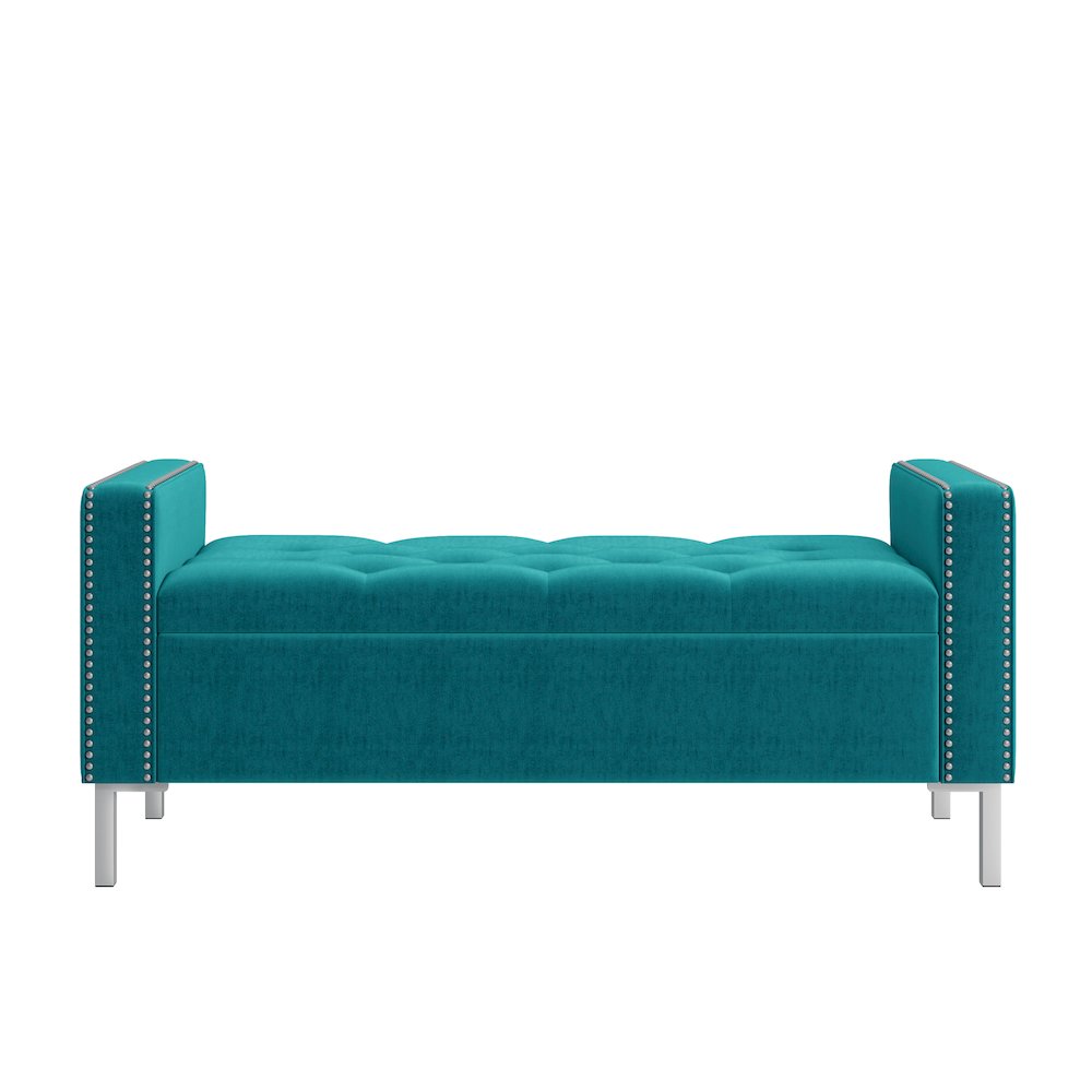 Square Arm Tufted Storage Ottoman in Sky Blue Velvet