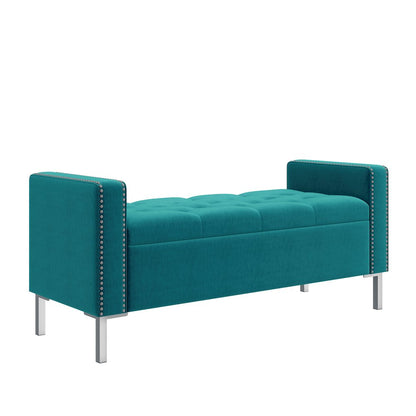 Square Arm Tufted Storage Ottoman in Sky Blue Velvet