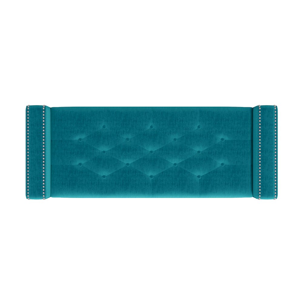 Square Arm Tufted Storage Ottoman in Sky Blue Velvet