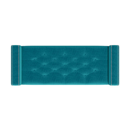 Square Arm Tufted Storage Ottoman in Sky Blue Velvet