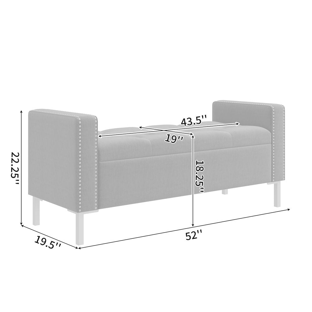 Square Arm Tufted Storage Ottoman in Sky Blue Velvet
