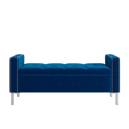 Square Arm Tufted Storage Ottoman in Navy Blue Velvet