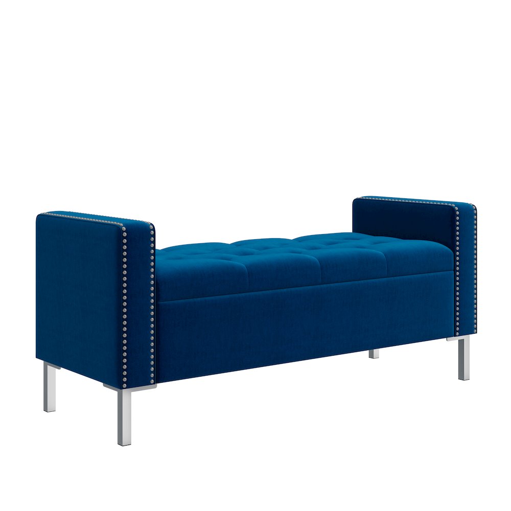 Square Arm Tufted Storage Ottoman in Navy Blue Velvet