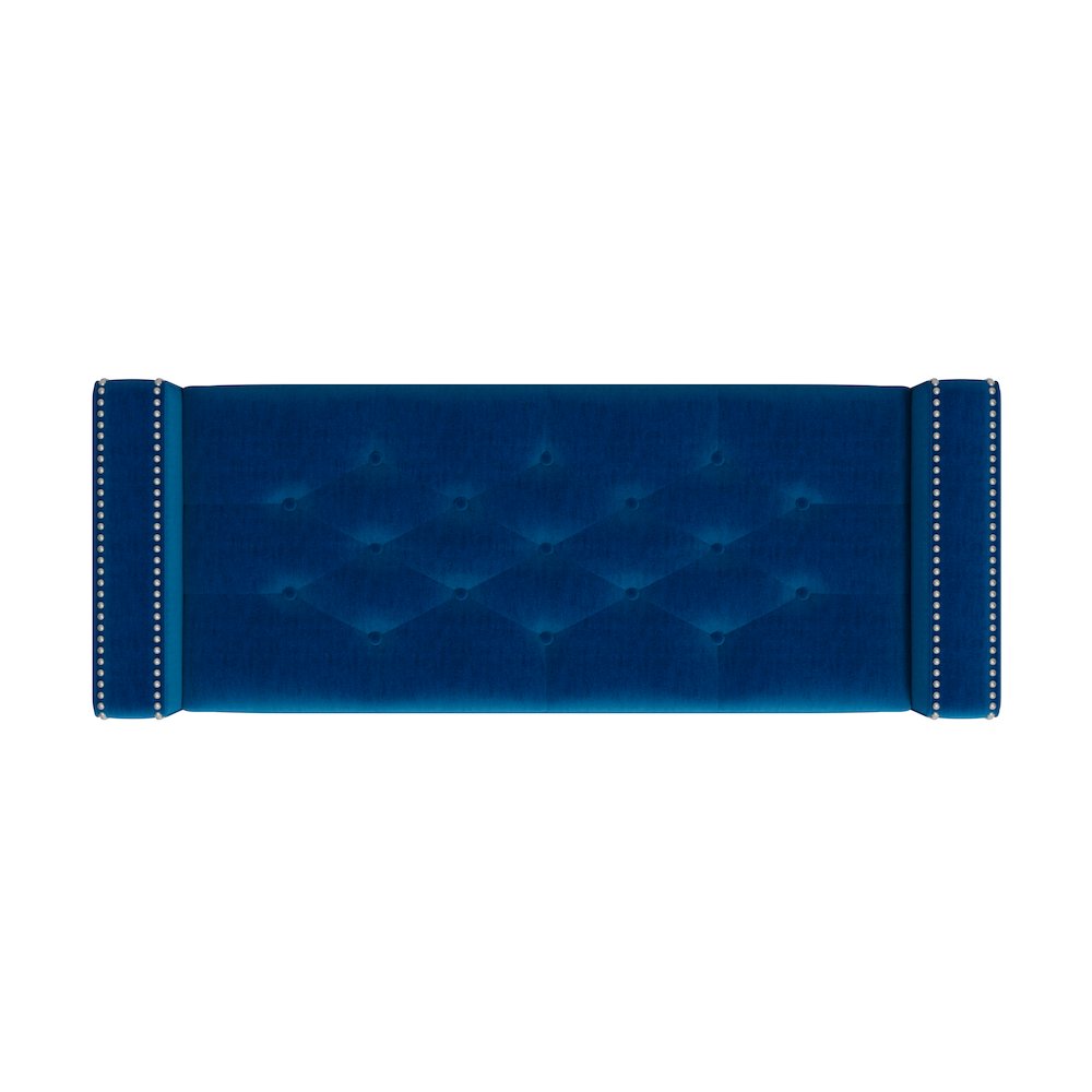 Square Arm Tufted Storage Ottoman in Navy Blue Velvet