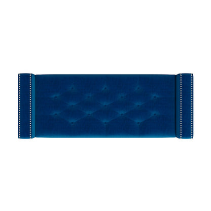 Square Arm Tufted Storage Ottoman in Navy Blue Velvet
