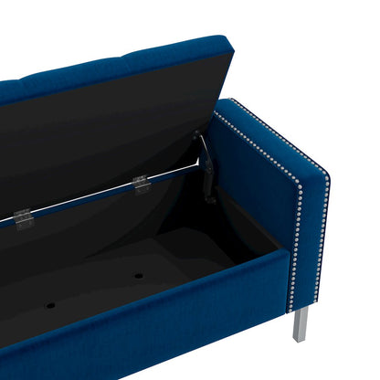 Square Arm Tufted Storage Ottoman in Navy Blue Velvet