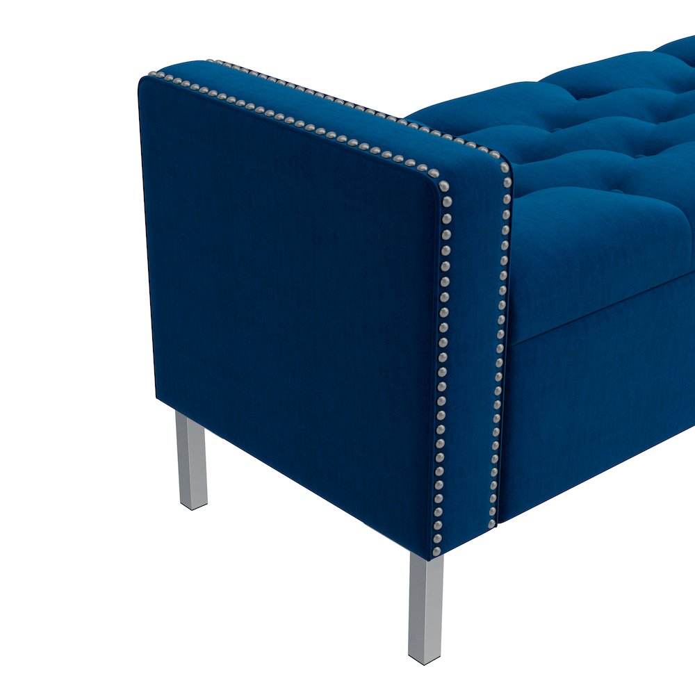 Square Arm Tufted Storage Ottoman in Navy Blue Velvet