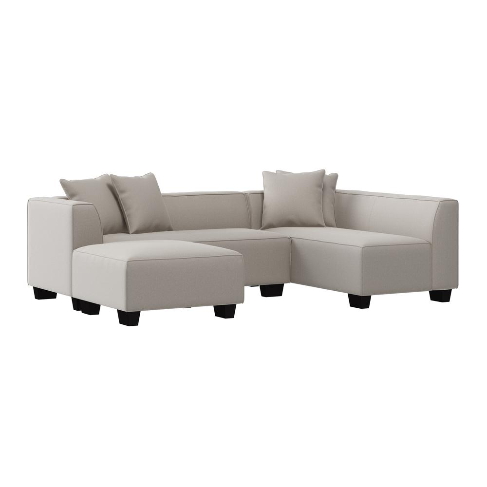 Right-hand Facing Sectional in Grey Velour with Ottoman