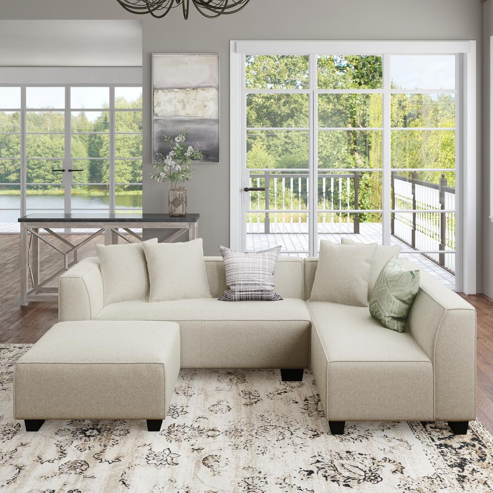 Right-hand Facing Sectional in Grey Velour with Ottoman