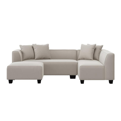 Right-hand Facing Sectional in Grey Velour with Ottoman