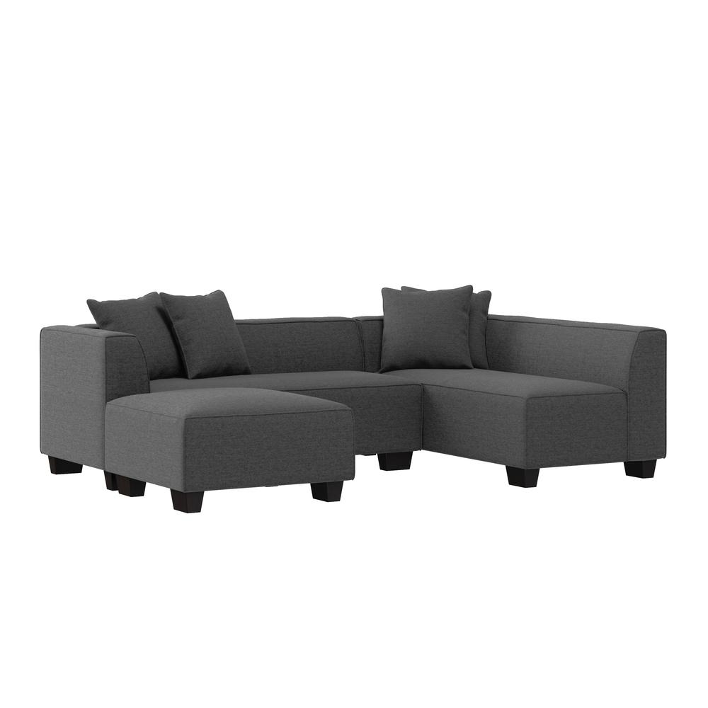 Right-hand Facing Sectional in Charcoal Velour with Ottoman