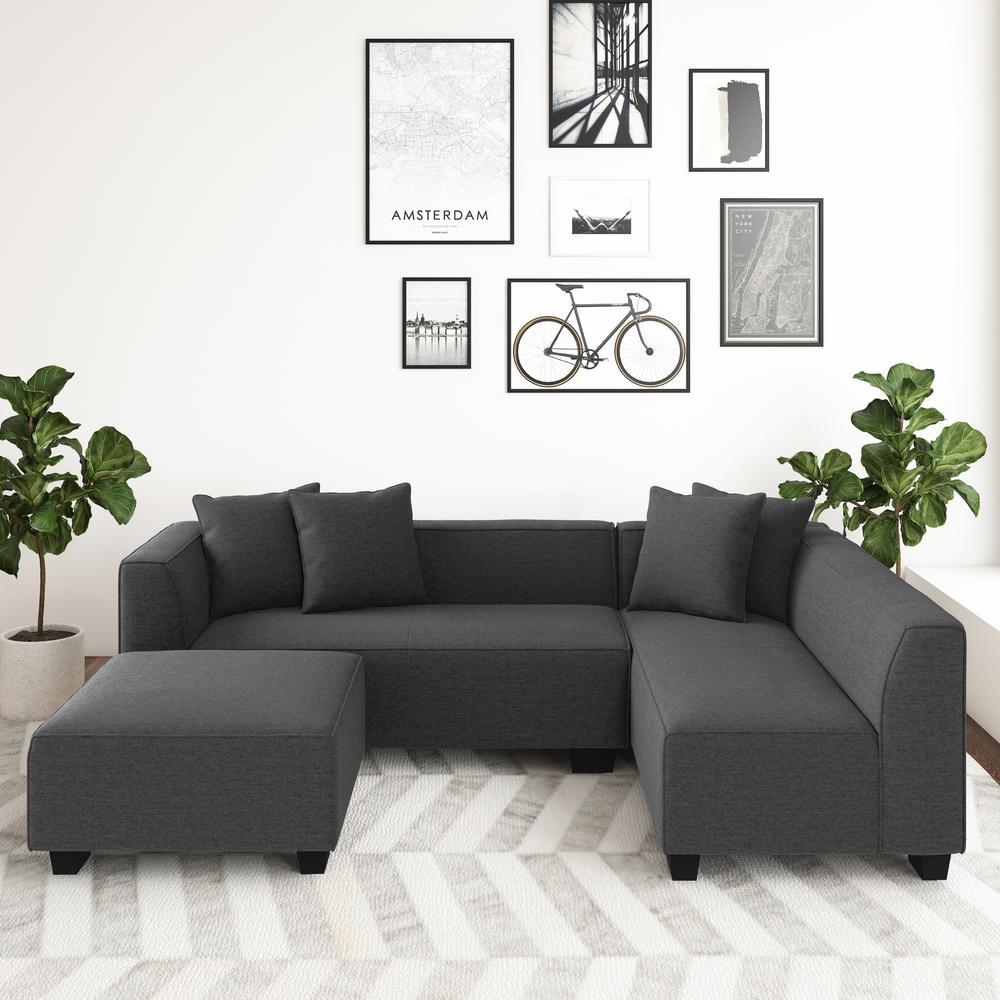 Right-hand Facing Sectional in Charcoal Velour with Ottoman