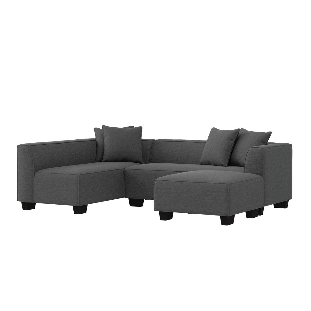 Right-hand Facing Sectional in Charcoal Velour with Ottoman