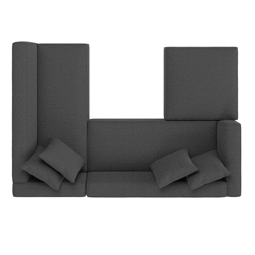 Right-hand Facing Sectional in Charcoal Velour with Ottoman