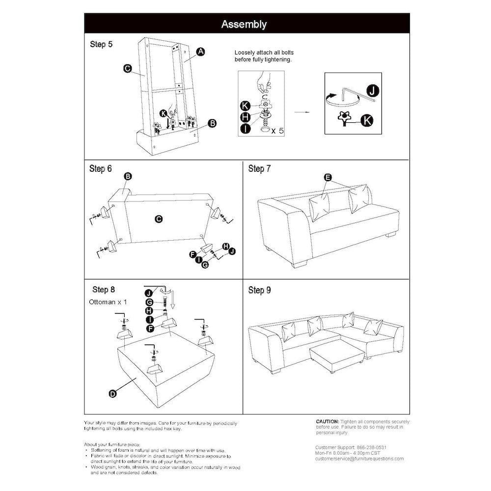 Right-hand Facing Sectional in Grey Velour with Ottoman