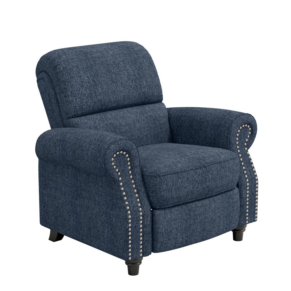ProLounger Bustle-Back Pushback Recliner with Nailheads in Blue Chenille