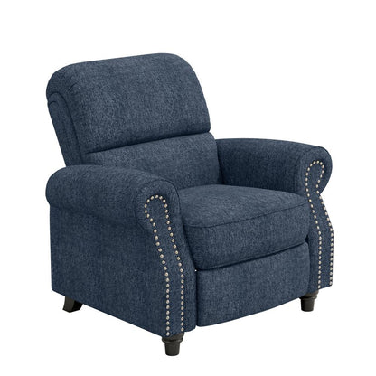 ProLounger Bustle-Back Pushback Recliner with Nailheads in Blue Chenille