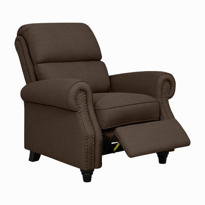ProLounger Bustle-Back Pushback Recliner with Nailheads in Brown Linen