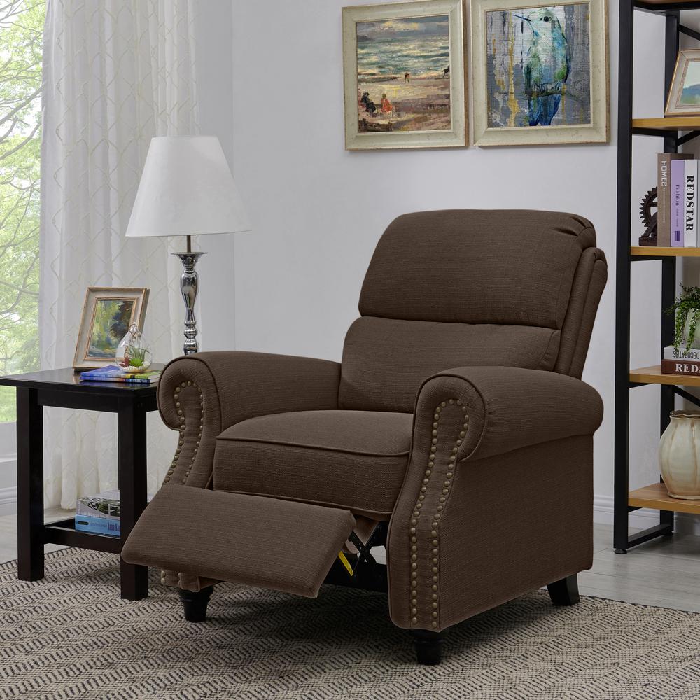 ProLounger Bustle-Back Pushback Recliner with Nailheads in Brown Linen