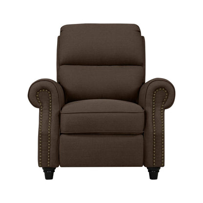 ProLounger Bustle-Back Pushback Recliner with Nailheads in Brown Linen