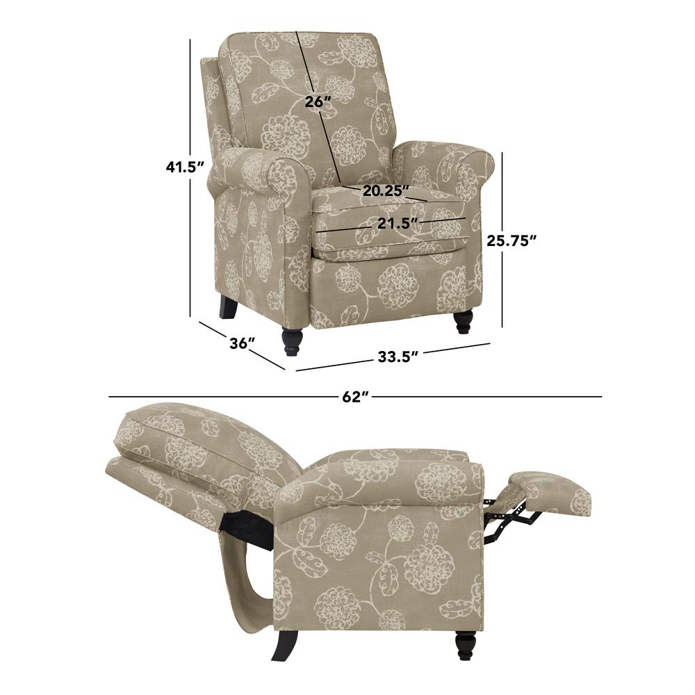 ProLounger Pushback Recliner in Taupe Floral Print