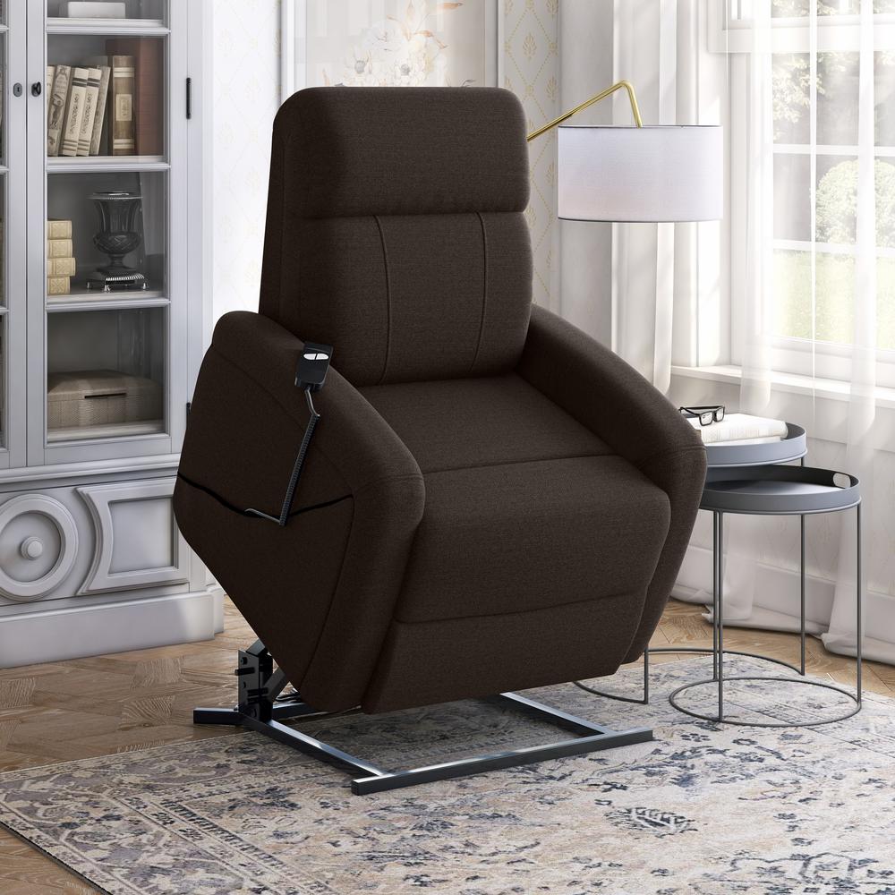 Power Recline and Lift Chair in Chocolate Brown Chenille