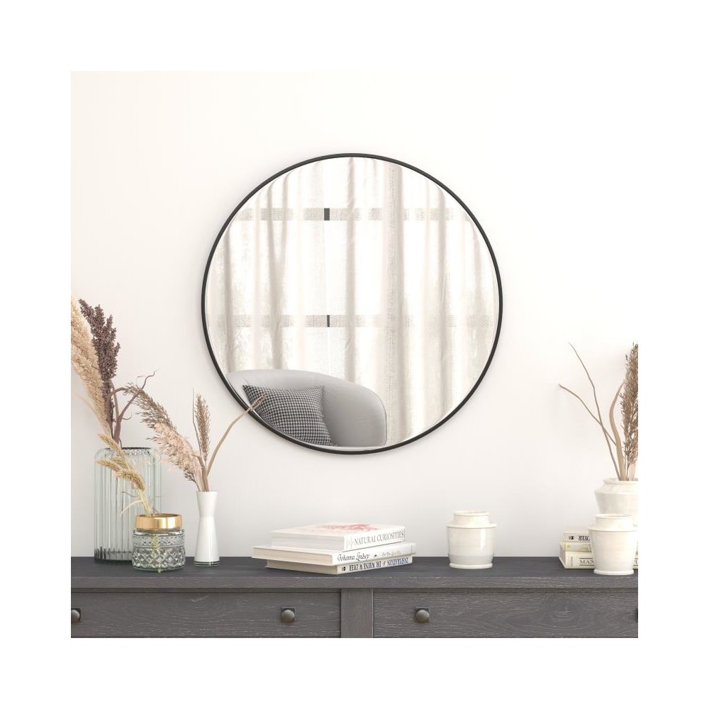 30" Round Black Metal Framed Wall Mirror - Large Accent Mirror for Bathroom, Vanity, Entryway, Dining Room, & Living Room