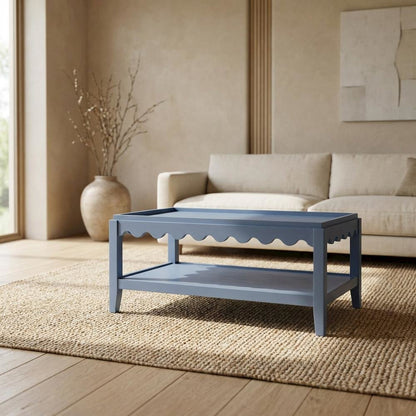 Blue Mango Wood Rectangular Coffee Table with Lower Shelf and Light Blue Finish