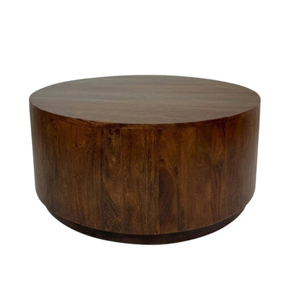Round Mango Wood Coffee Table in Chestnut Finish for Living Room or Office