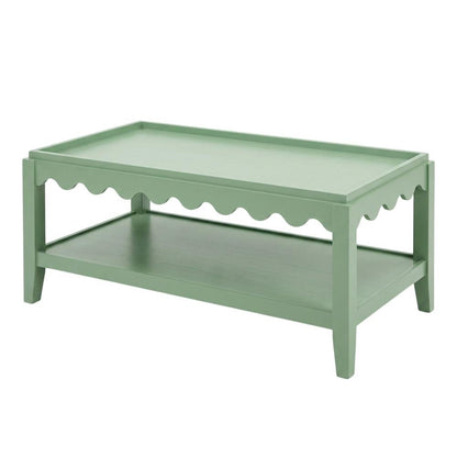 Rectangular Mango Wood Coffee Table with Lower Shelf and Sea Grass Finish